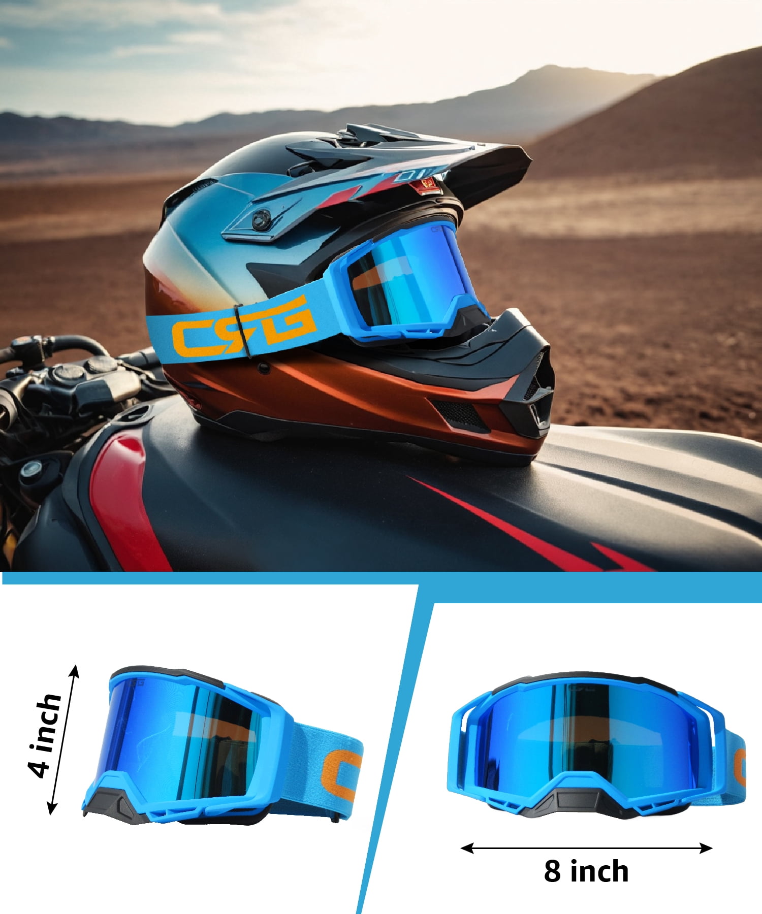 CRG Sports Motorcycle Goggles ATV Dirt Bike Glasses Off Road Racing Riding Motocross Goggles for Men, Women, Adults