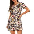 thumbnail image 1 of Fotbe lips record rock Skull Bata de Dormir para Mujer con Estampado, Camisón de Algodón de Manga Corta, Ropa de Dormir Casual, 1 of 6