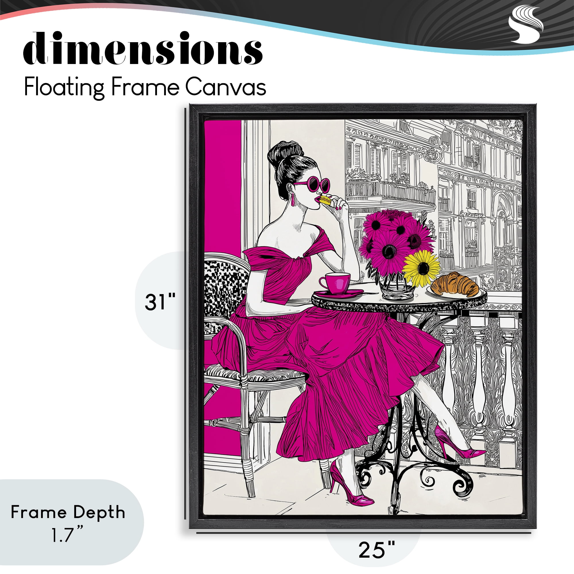 Stupell Industries Glamorous Brunch on Balcony Black Framed Floater Canvas Wall Art, design by Jess Stempel