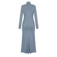 thumbnail image 4 of UTSJKR Women's Maxi Bodycon Dress 2024 Fashion Elegant Solid Stand Collar Dress Waist Slim Fit Flowy Hip Wrap Dress Long Sleeve Sundress Blue XL, 4 of 4