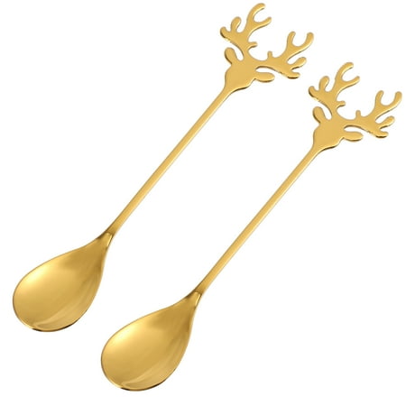 

2pcs Stainless Steel Coffee Spoons Elk-shaped Stirring Spoons Christmas Spoons