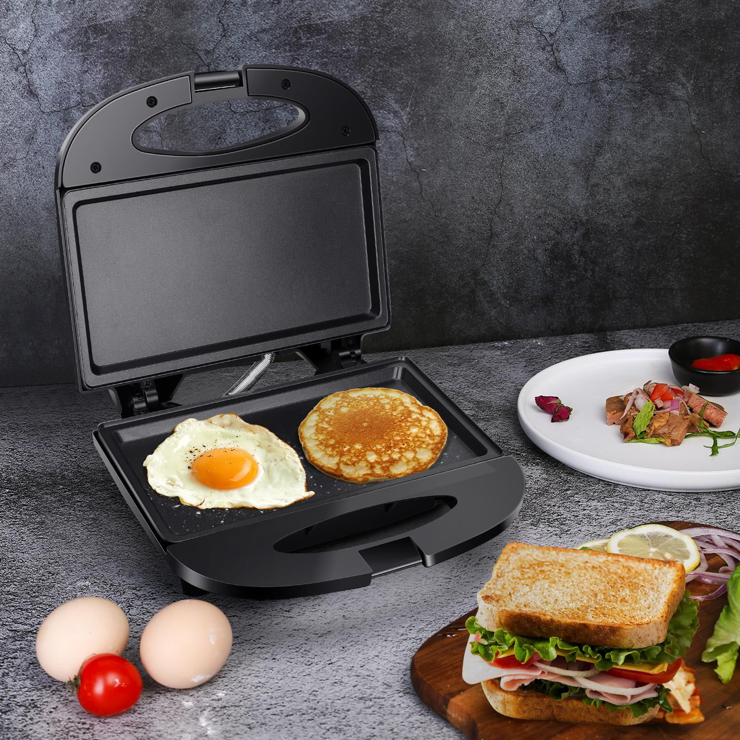 Aigostar Sandwich Maker with Non-stick Deep Grid Surface for Egg, Ham,  Steaks Compact Electric Grill Tostadora de Pan Black, ETL Certificated, Roy