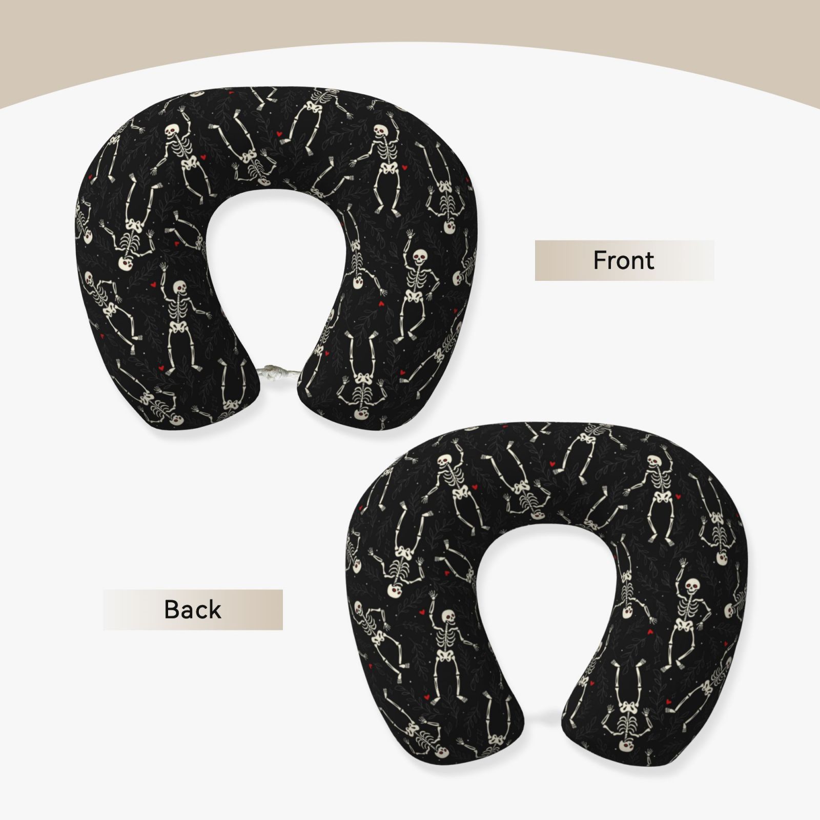 Xecao Happy Skeletons Dancing Print Memory Foam Cervical Neck Pillow Versatile U-Shaped Pillows for Home,Office,Camping,Travelling,Soft Washable Cover