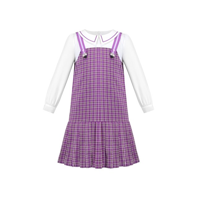 Robe Fille Violette à Carreaux Bretelles Crayon Décontractée École 8 Ans