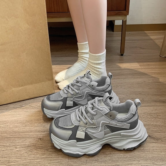Women's Height-Increasing Sneakers with Thick-Soled Lift - Korean Style Low-Top Lace-Up Breathable Mesh & Upper, Cushioned Sole for Height - Casual Sneakers for Spring 2025, Women Shoes