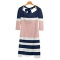 thumbnail image 6 of Navy Pink Stripes Simple Design Sweetheart Knot Flared Dress Fashion Design Large Size Loose Dress Spring Summer Women Dress, 6 of 9