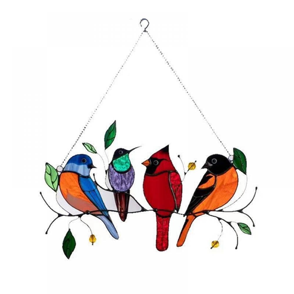 Mini Stained Bird Window Hanging Suncatcher Multicolor Birds Series Ornaments Pendant Home Decoration Stained Acrylic Bird Hanging Gifts for Bird Lover Bird Wall Decor Panel Ornament
