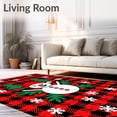 thumbnail image 2 of ODIKA 5'x7' Machine Washable Non-Slip Area Rug, Festive Snowman Welcome Buffalo Plaid Holiday Entrance High Traffic Rug with Pad, Red, 638394, 2 of 8