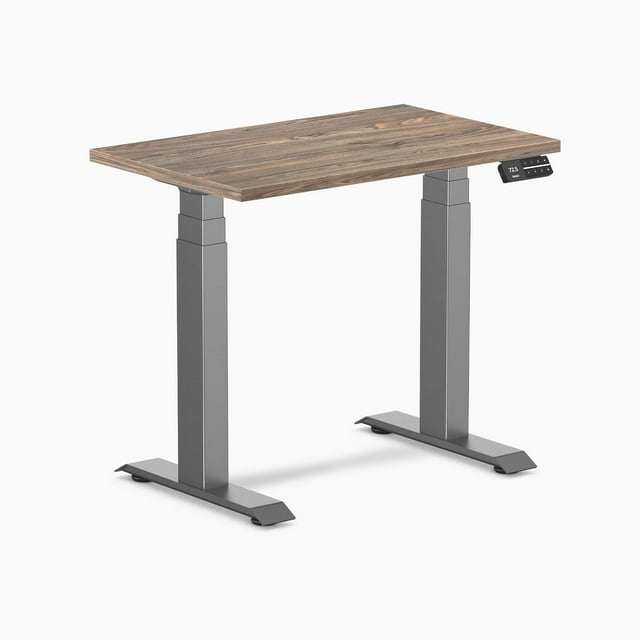 Desky Bureau Assis-Debout Mini Double - Noyer Naturel / 32 x 20 Pouces / Gris Espace