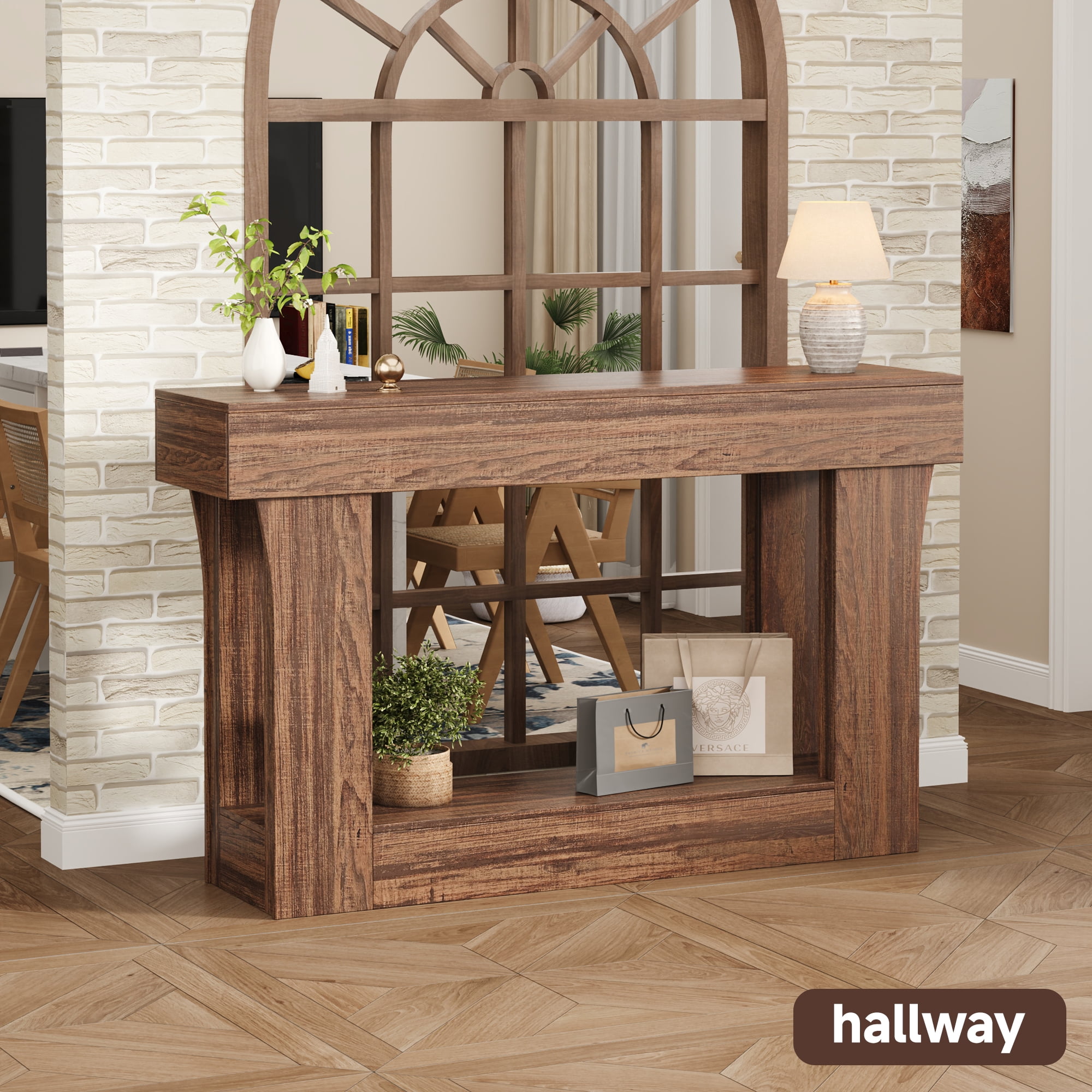 IDEALSOUL 47" Wooden Console Table, Long Sofa Table with with lighting & outlets, Entryway Table for Living Room, Hallway