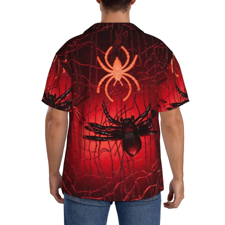Cauagu Black Spider Web With Spiders Men's Short Sleeve Button
