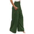 thumbnail image 3 of Frontwalk Womens Casual Loose Pants Palazzo Cotton Linen Pants Wide Leg Summer Pants with Pockets Green L, 3 of 4