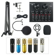 Live Sound Card and BM800 Suspension Microphone Kit Broadcasting Recording Condenser Microphone Set Intelligent Audio Mixer Sound Card for Computer PC Live Sound