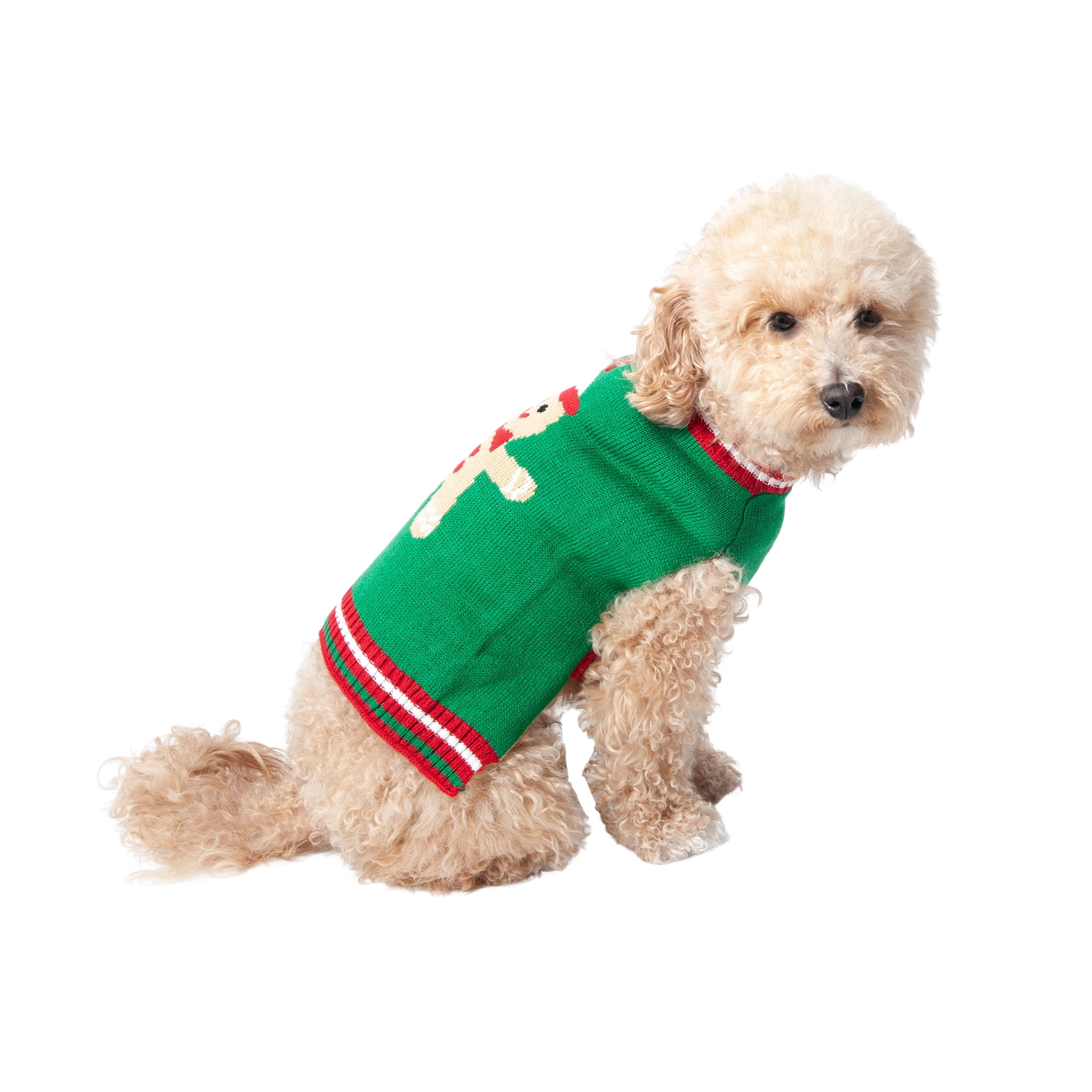 Vibrant Life Holiday Dog and Cat Clothes Green Gingerbread Man Sweater, Extra Small