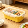 thumbnail image 4 of Clearance Under $5, 1 Pack Collapsible Silicone Food Storage Container, 850ml Reusable Lunch Box with Lid, Microwave and Freezer Safe Bowl for Meal Prep and Travel(Yellow), 4 of 6