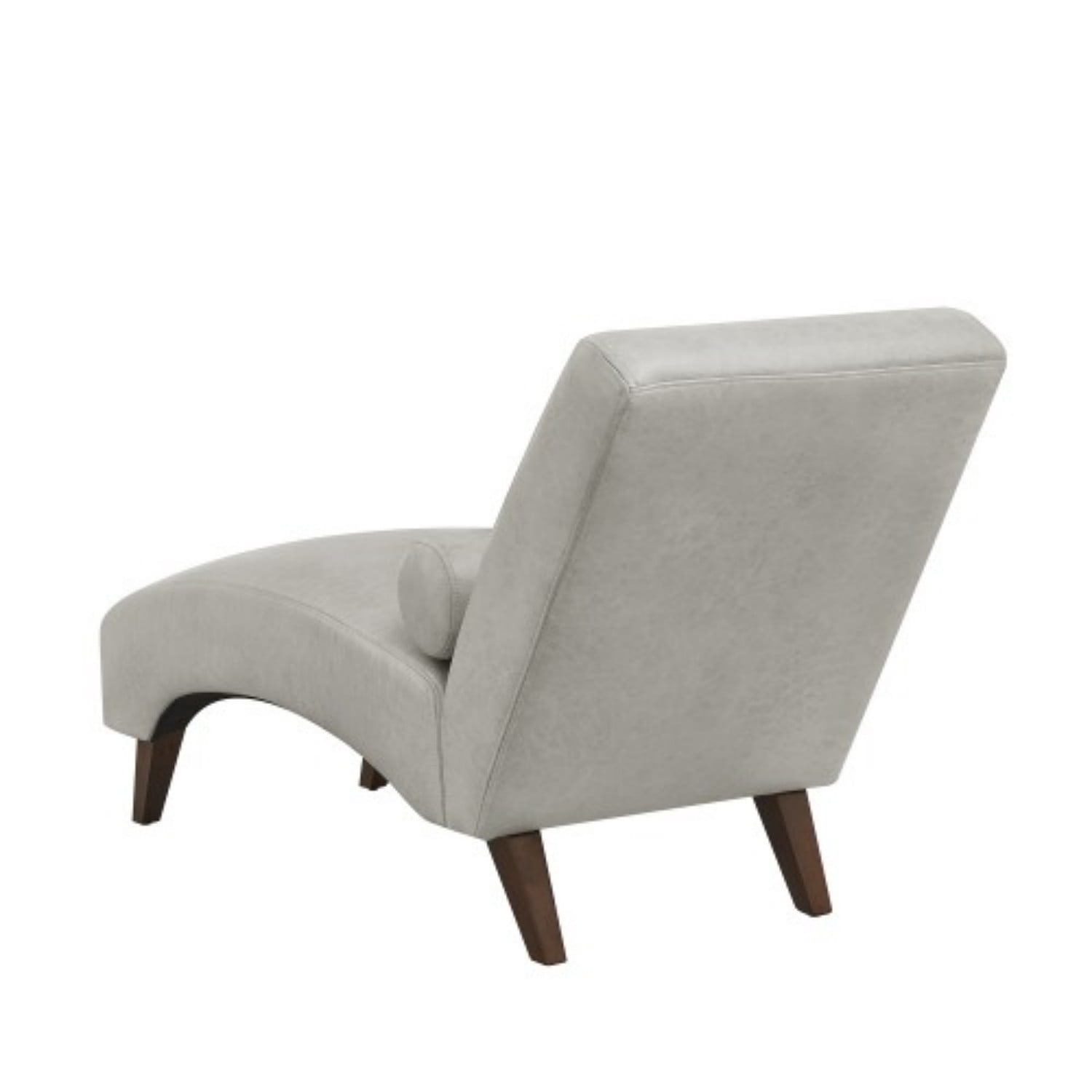 Chaise Lounge Chair with Bolster Pillow, Modern Curved Lounge Chair in Premium Tech Fabric, Upholstered Reading Chaise for Living Room & Bedroom, Wooden Legs, 400 lbs Capacity, Gray