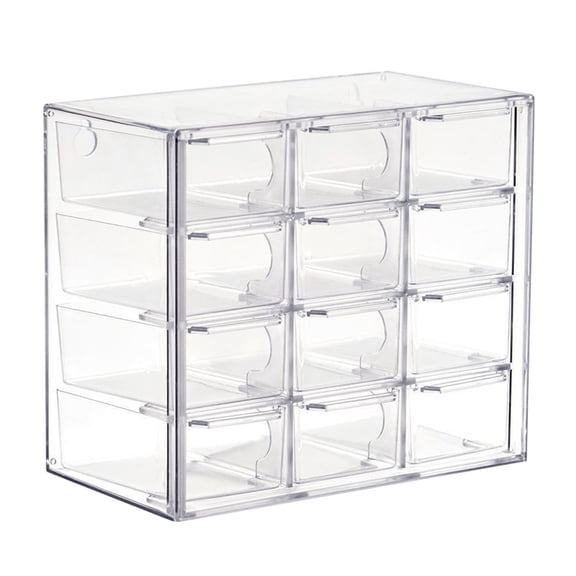 Eqslft Acrylic Drawer Organizer, Clear Desk Organizer with Drawer, Stackable Storage Drawers with 12 Drawers, Dustproof for Jewelry, Craft, Office Supplies