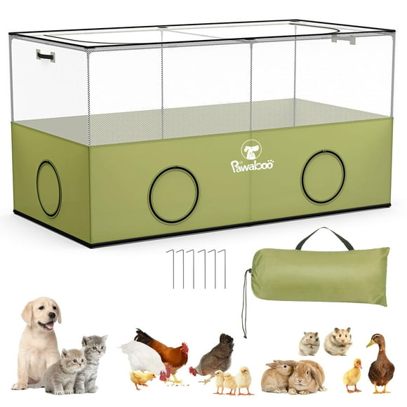 Pawaboo Parc pour Petits Animaux, Tente Cage pour Animaux avec Paroi et Fond en Maille Respirante, Petit Enclos Pliable pour Chiot Chaton Lapin Poulet Hamster Cochon d'Inde, Vert Avocat