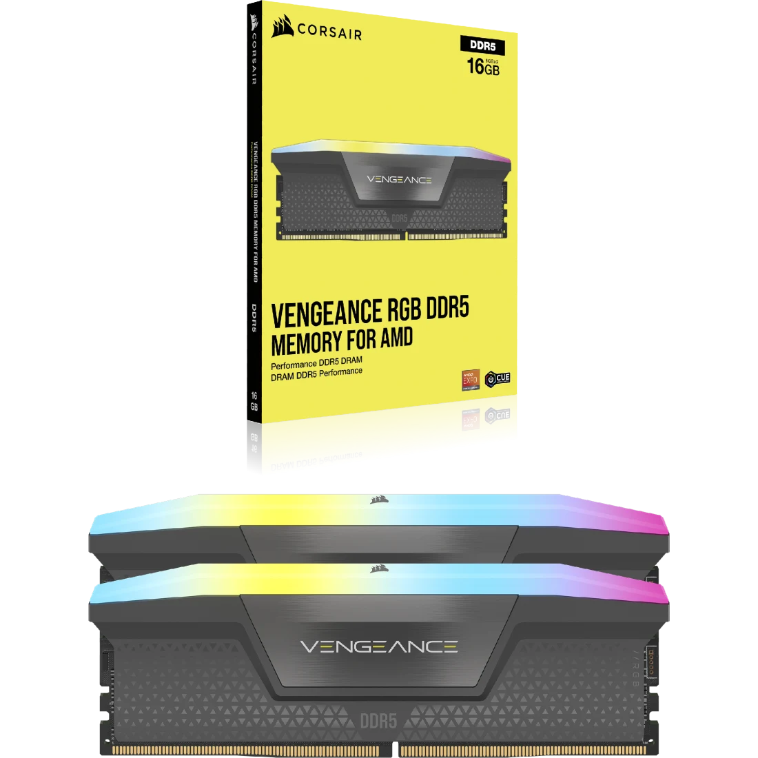 Corsair CMH64GX5M2D6000Z40 Vengeance RGB DDR5 64GB (2x32GB) 6000MHz CL40 RAM AMD Expo & Intel XMP 3.0 Compatible – Gray