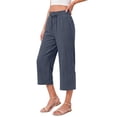 thumbnail image 3 of Fantaslook Women Capri Pants Wide Leg High Waisted Drawstring Capris Summer Casual Linen Cropped Pants with Pockets, 3 of 8