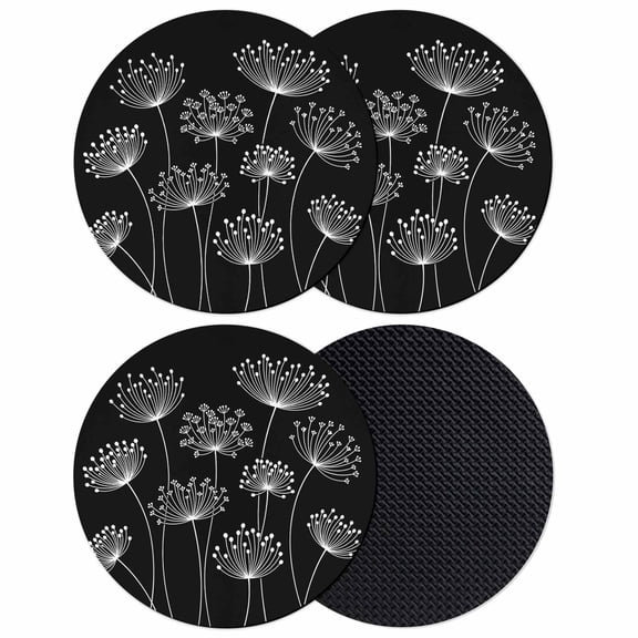 Spring Dandelion Coasters Set of 4, Absorbent Coasters for Drinks, Modern Country Flower Black White Coaster for Desk Coffee Table Protection, Home Decor House Warming Gifts 4"