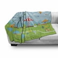 thumbnail image 3 of Ferris Wheel Soft Flannel Fleece Throw Blanket, Cartoon Amusement Park Image on a Sunny Day with City Landscape Background, Cozy Plush for Indoor and Outdoor Use, 50" x 70", Multicolor, by Ambesonne, 3 of 6