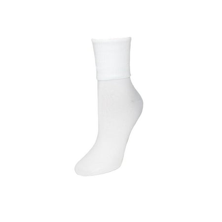 - Womens Plus Size Cotton Turn Cuff Sock, White