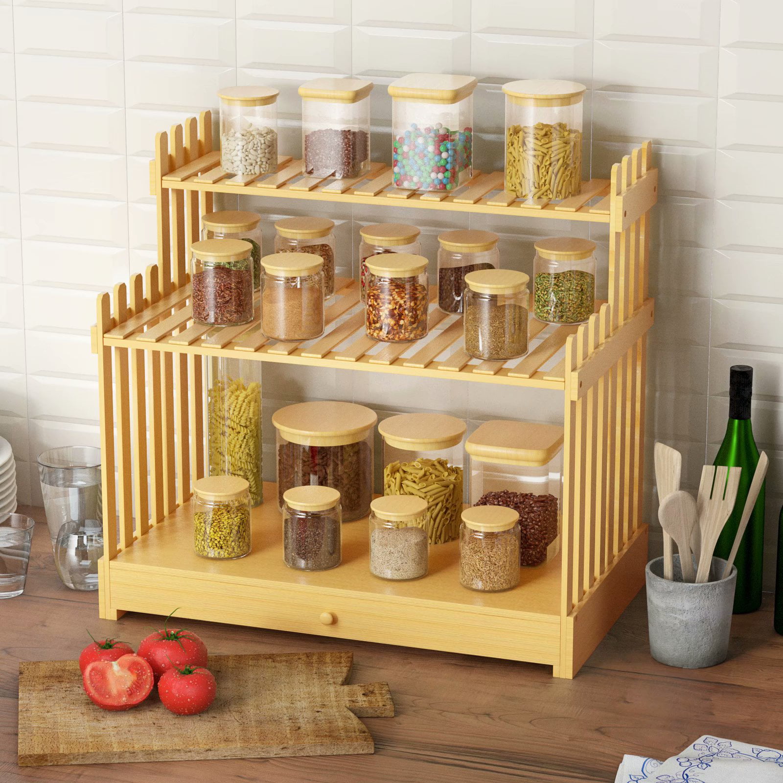 Luxury Spice Drawer Organizer for Kitchen - Bamboo Spice Rack Organizer  (17x13.5)