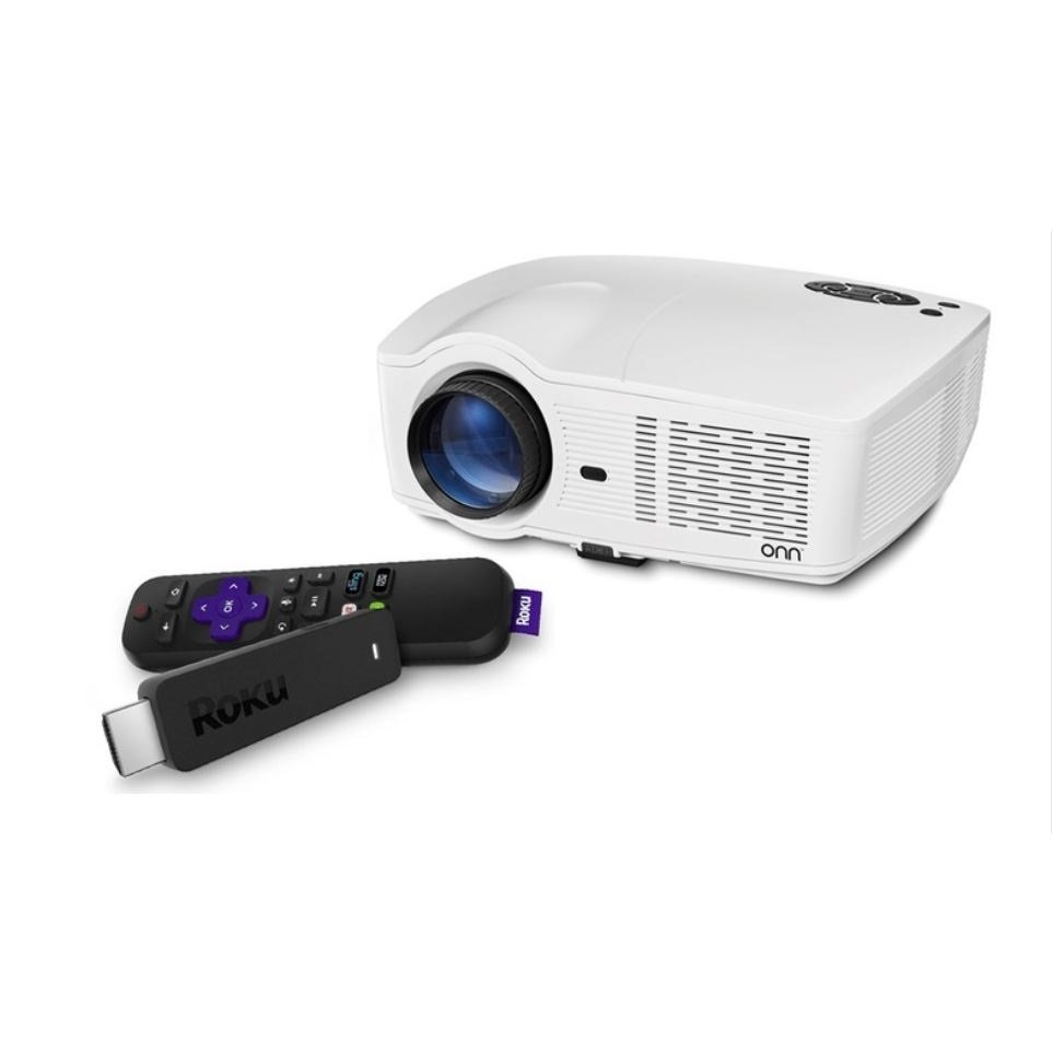 Onn ONA19AV902 720p Portable Projector with Roku Streaming Stick White