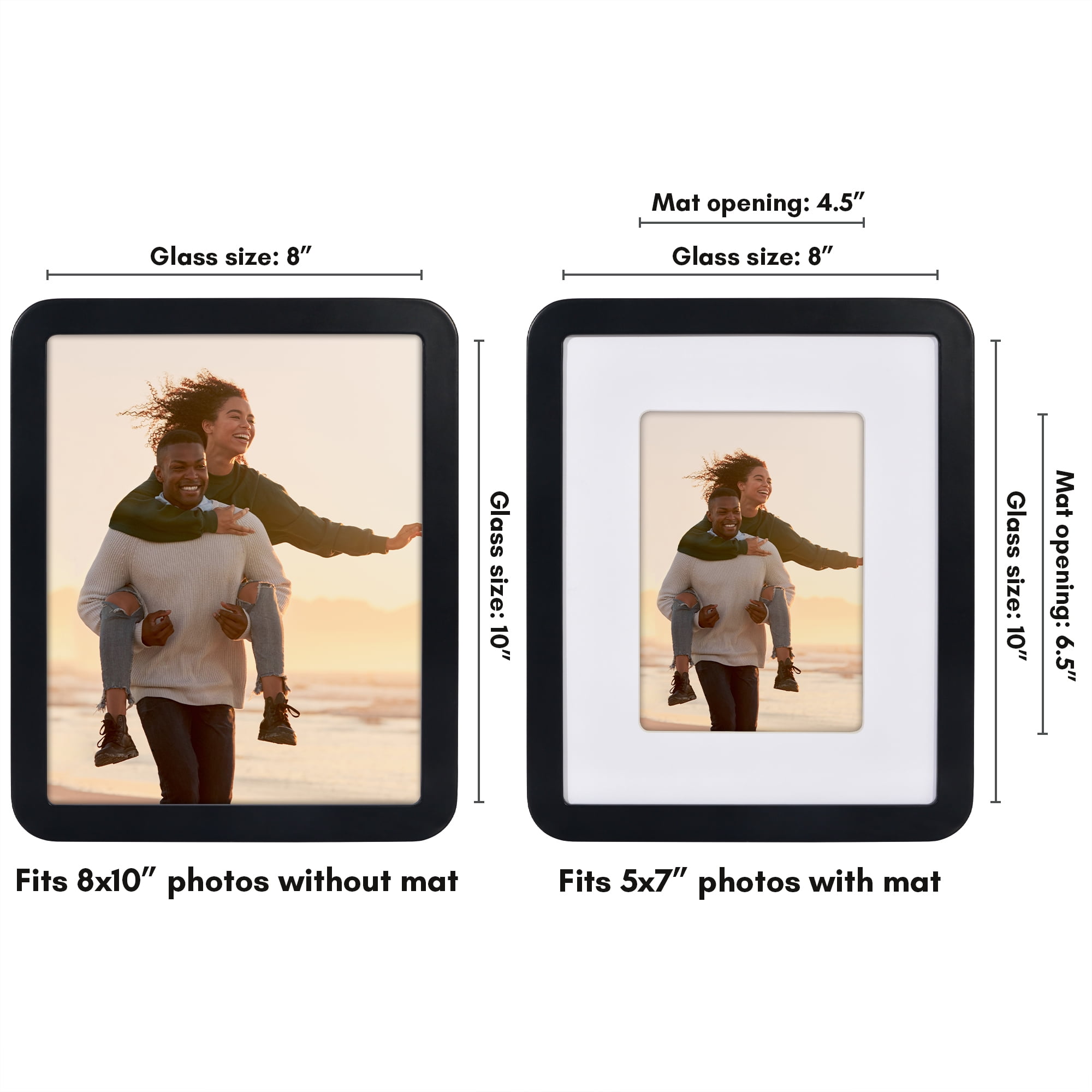 Americanflat Curved Corner Photo Frame With Mat & Shatter-Resistant Glass - 8x10 - Black