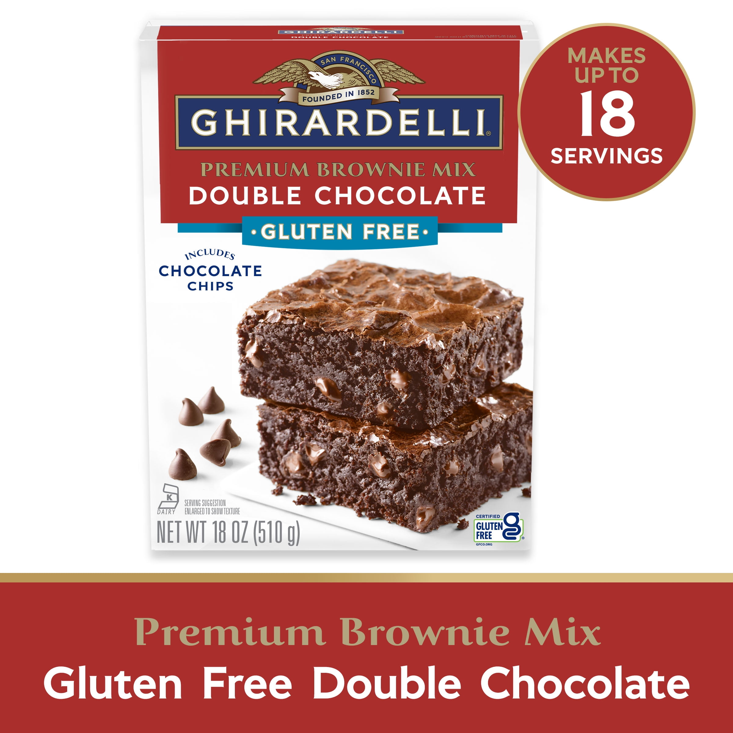 GHIRARDELLI Gluten Free Double Chocolate Brownie Mix, Gluten Free Baking Mix, Includes Chocolate Chips, 18 oz Box