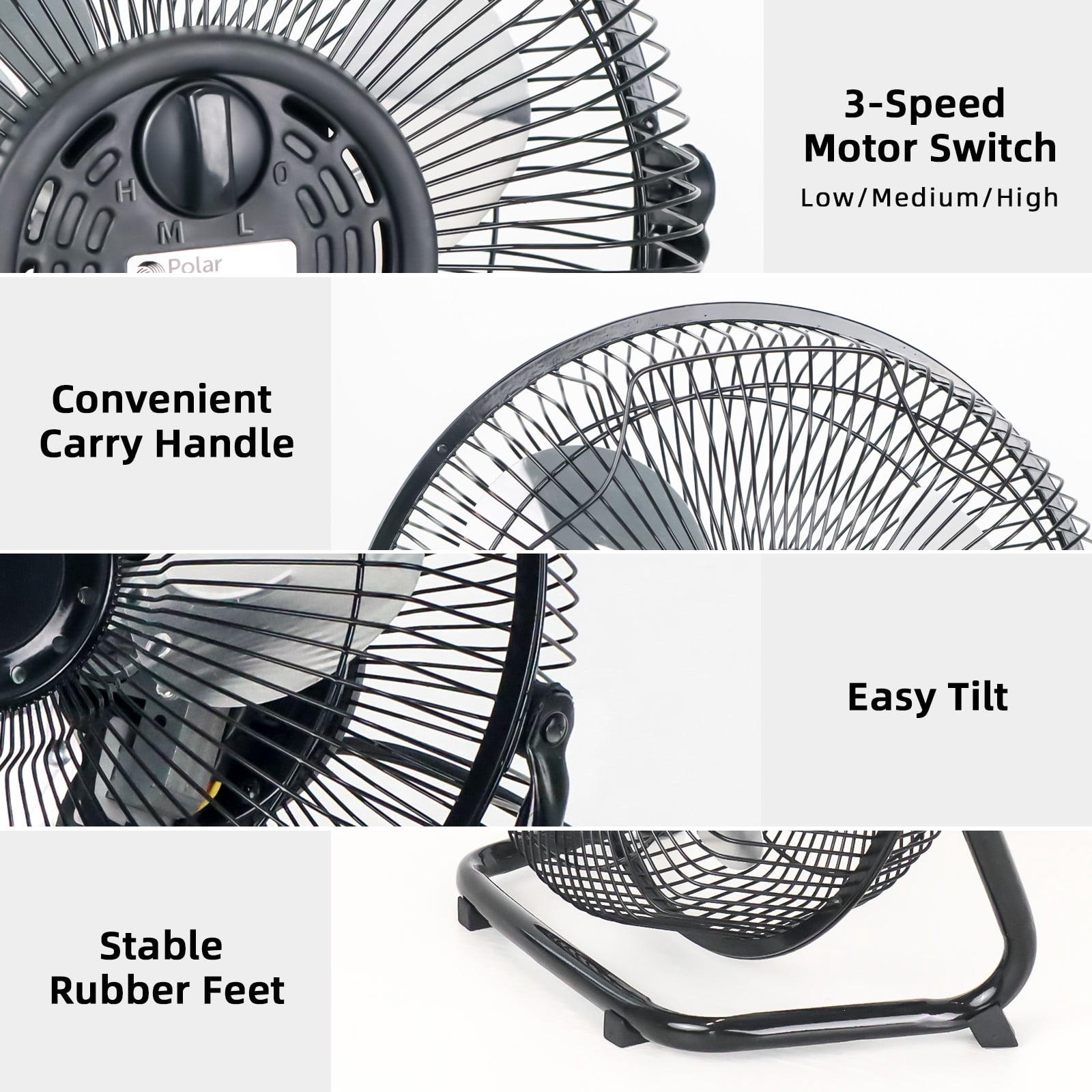 BEYOND BREEZE 9 inch High Velocity Industrial Floor Fan, 3-Speed Heavy Duty All Metal Cradle Floor Fans with Adjustable Tilt for Living Room, Kitchen