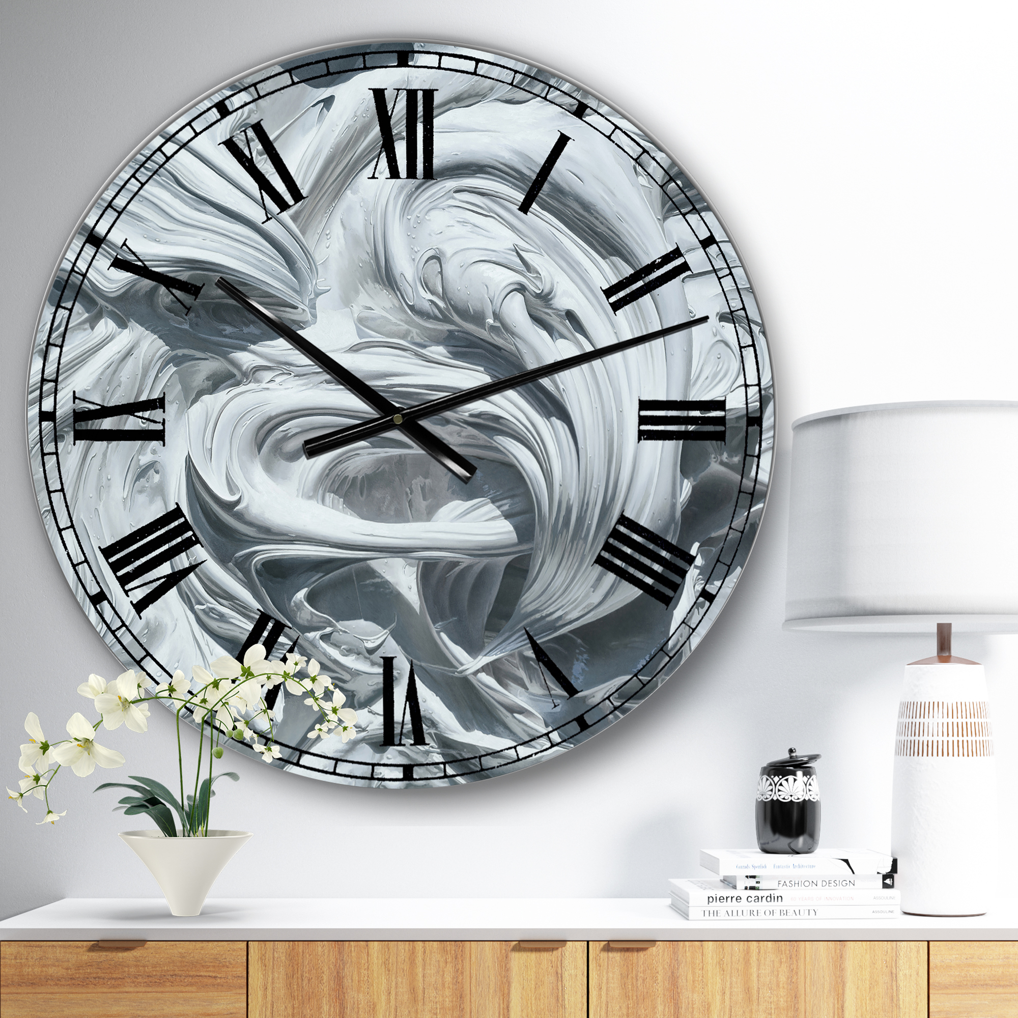 Designart Large Gray Analog Round Contemporary/Modern Wall Clocks, CLM25281-C23