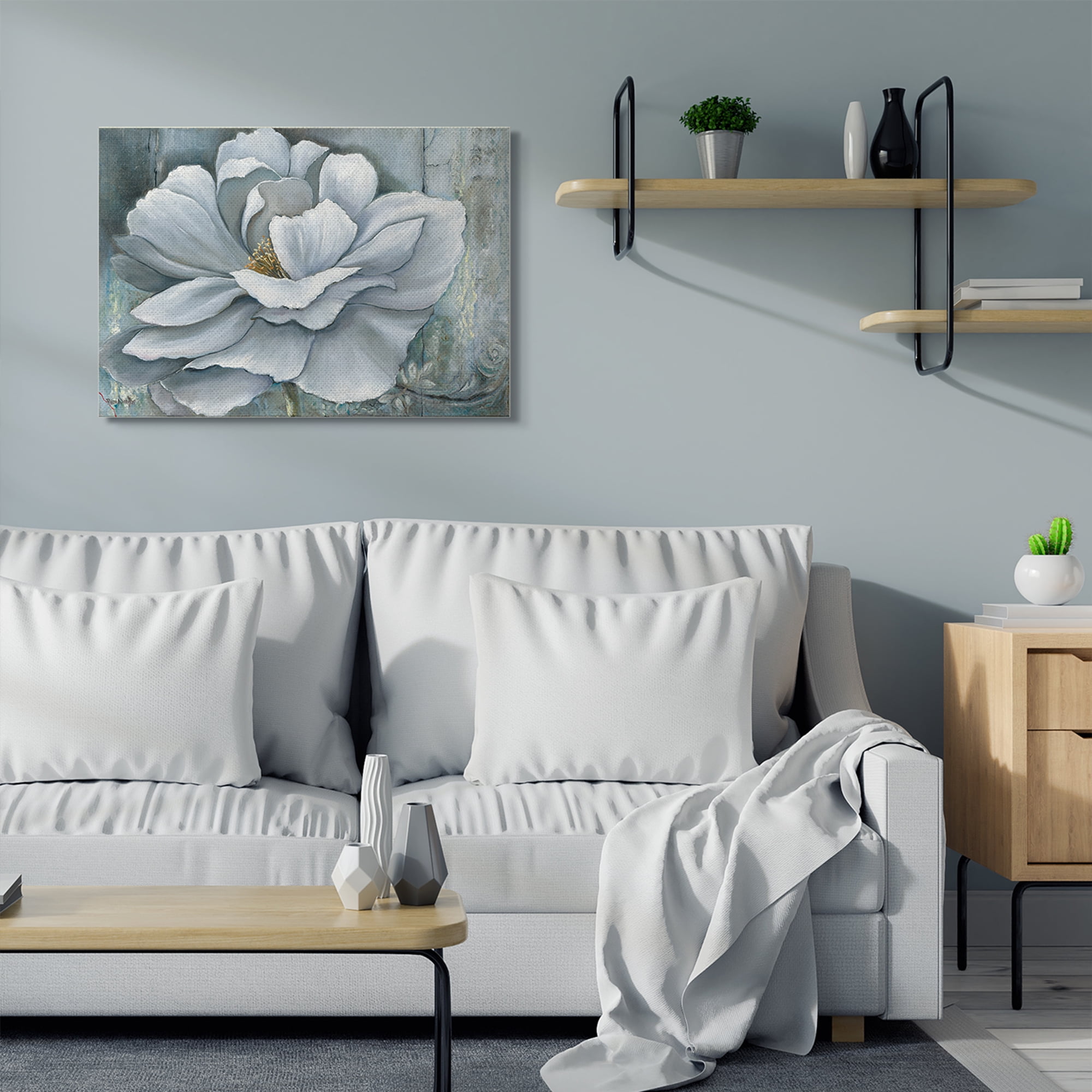 Stupell Home Décor Blue Flower Bloom Painting Canvas Wall Art by Heinz Scholnhammer