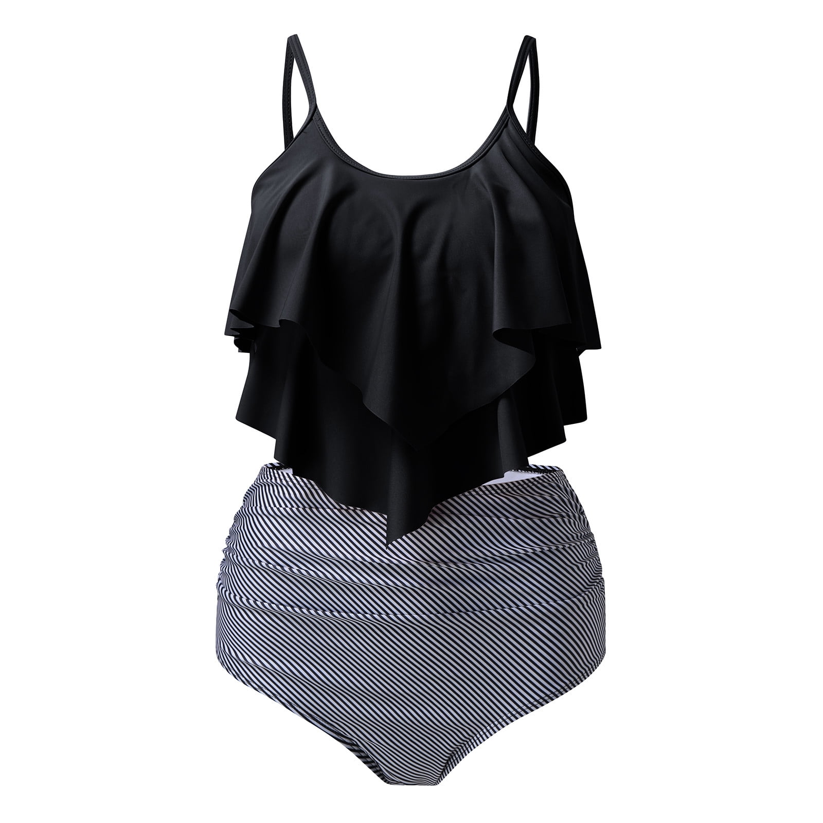 black ruffle bathing suit top