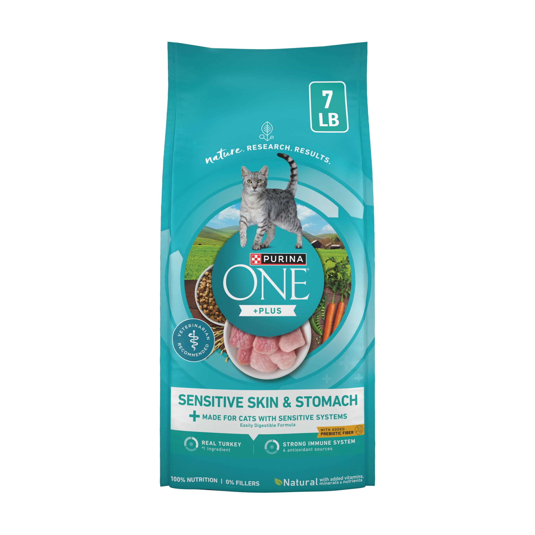 (2 pack) Purina ONE Sensitive Stomach, Sensitive Skin, Natural Dry Cat Food, +Plus Sensitive Skin and Stomach Formula, 7 lb. Bag