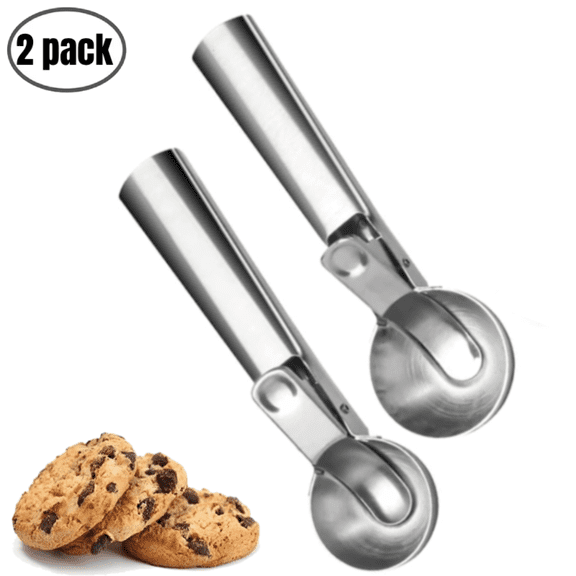 Cookie Scoop Set, 2 Pcs Ice Cream Scoop,18/8 Stainless Steel Cookie Scoop for Baking, Ice Cream Scooper with Trigger Release with Non-Slip Grip