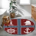 thumbnail image 3 of Nautical Coastal Round Area Rug 3.3Ft Washable Circle Rugs for Dining Room Table, Blue Red Lighthouse Sailing Anchor Rudder Non-Slip Carpet Floor Mats Indoor Outdoor Carpet Runner Home Decor, 3 of 8