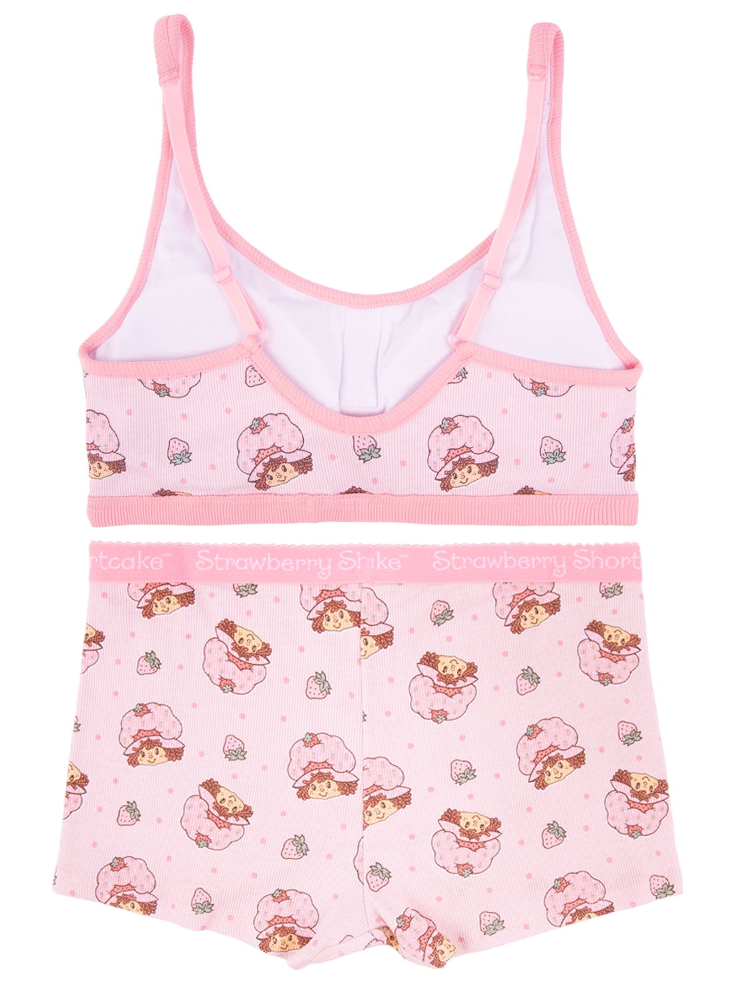 Strawberry Shortcake Junior's 2-Piece Ribbed Knit Bralette and Boxer Brief Set, Size Small to Extra Large