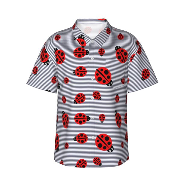 Balery Ladybug Camisas hawaianas de manga corta para hombre, camisas playeras de corte holgado, camisas de vacaciones con botones,XX-Large