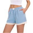 thumbnail image 3 of TaTaai Women's Spring Summer Cute Striped Lace Splice Elastic Waist Short Pants Comfortable Soft Home Sleep Lounge Shorts with Pockets Casual Daily Wear Gift, 3 of 5
