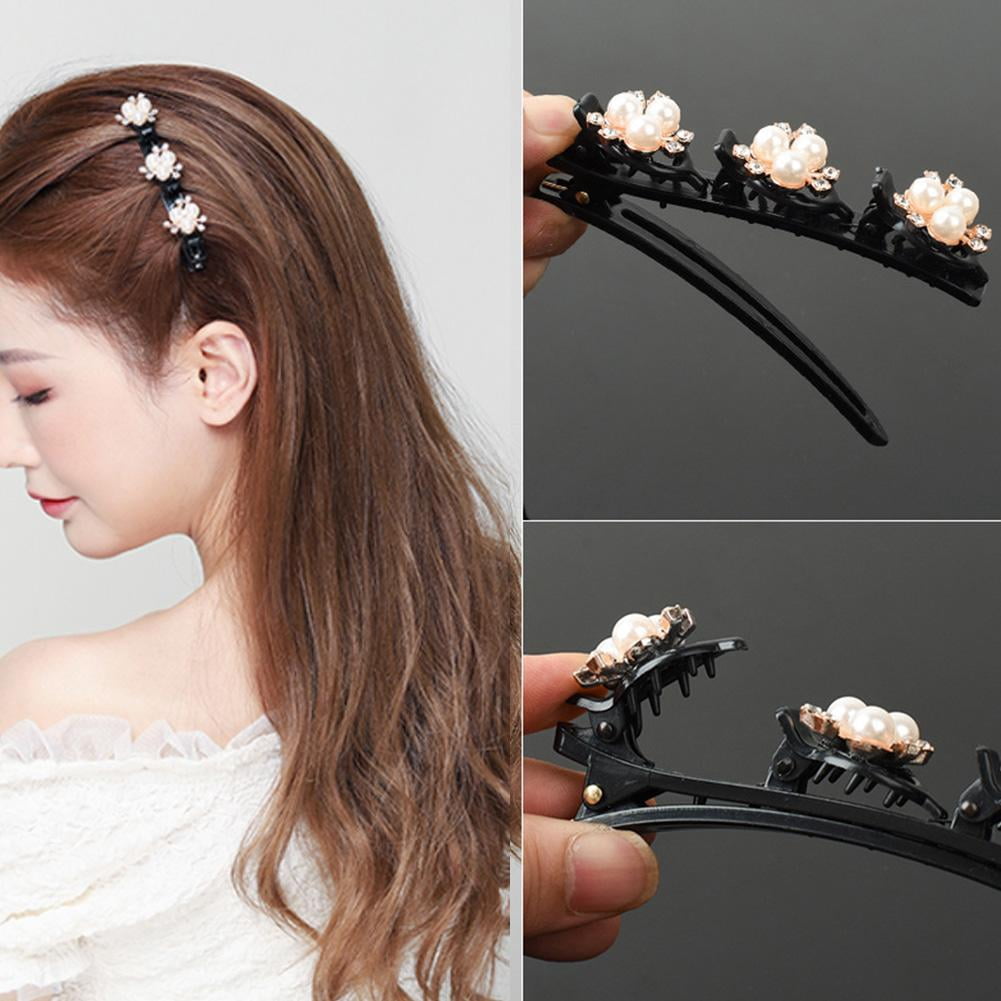 Women Double Layer Bangs Hairpin Hair Clip Headband Braided Rhinestone Gift US X9E3