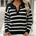 thumbnail image 2 of GigrtiJin Women's Striped Lapel V-Neck Sweater Fall Long Sleeves Knit Sweater Tops Casual Loose Cozy Blouses, 2 of 8