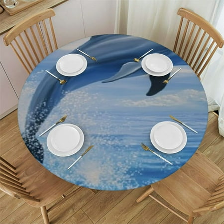 

Patifu Dolphin Water Sky Round Table Cover Stain Resistant Washable for Indoor Outdoor Tablecloth Kitchen Dining Wedding Parties 100% Polyester Tablecloths 38 -42