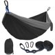 thumbnail image 1 of Hamaca de camping portátil doble y Hamacas individuales con 2 correas para árboles, hamacas de paracaídas para senderismo, viajes, color negro, 1 of 5