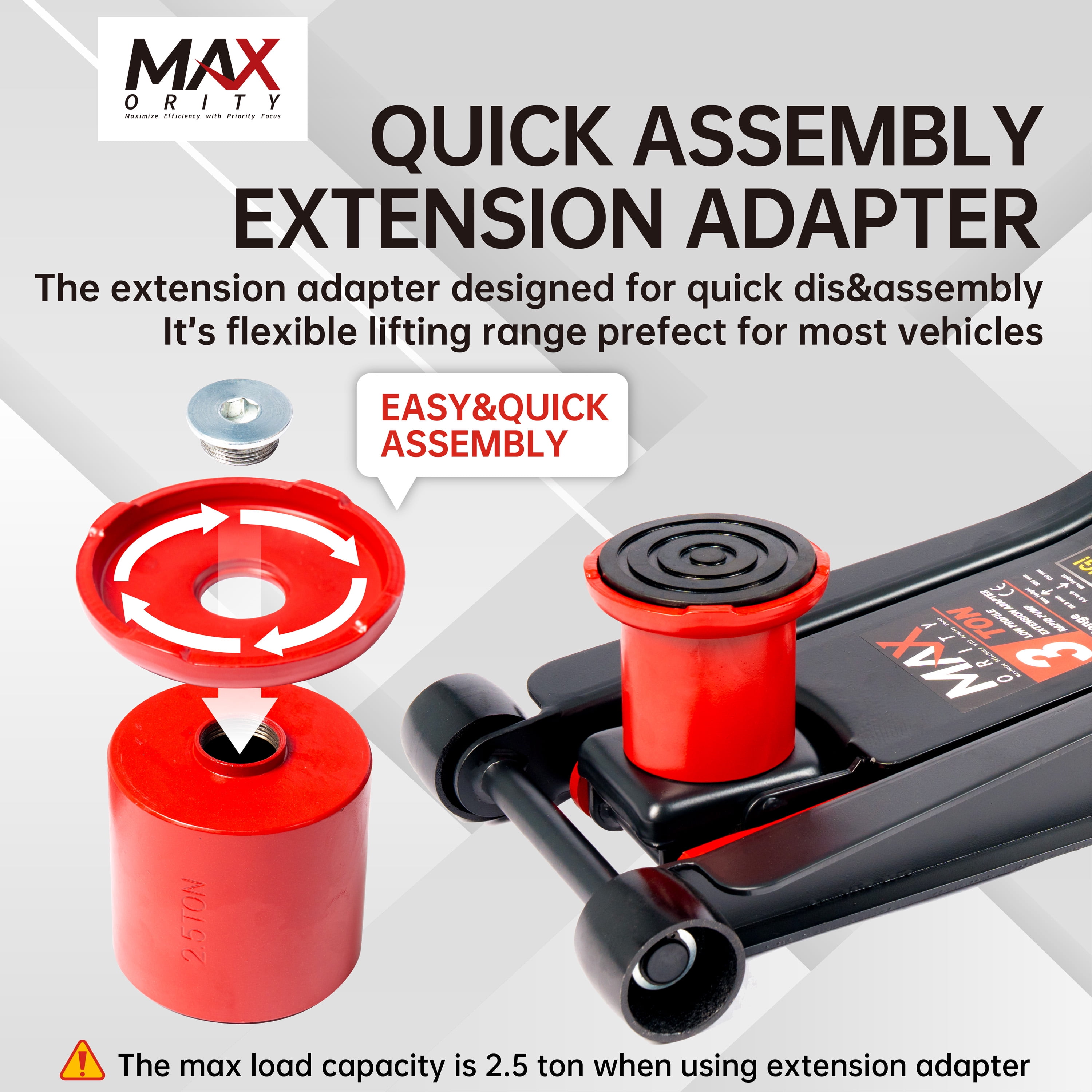 3 Ton (6600 Lbs.) Dual-Pump Low Profile Hydraulic Floor Jack Extension Adapter and Foot Pedal