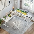 thumbnail image 3 of 74.8 Inch L-Shaped Standing Desk, Large Electric Height Adjustable Ergonomic Home Office Computer Desk with 3 Memory Buttons and Cable Management, Corner Desk for Home & Office Workstations, White, 3 of 9