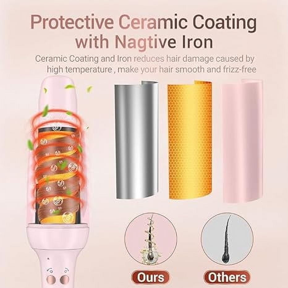 RKXQT Automatic Curling Iron Hair Curler, Replaceable Curling Wand with 2 Sizes Barrel (1", 1.25") & 3 Temps, Hair Waver with Anti-Tangle & Auto-Off, Double Voltage Rotating Curling Iron for Long Hai
