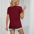 thumbnail image 4 of Defitshape Women's V Neck Top Plus Size T Shirt Soft Fashion Basic Loose Crop Short Sleeve Casual Lightweight Shirt Burgundy Medium, 4 of 4