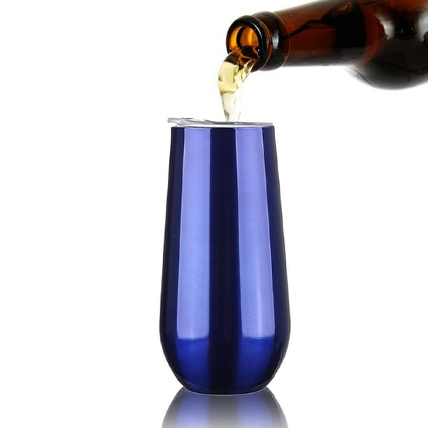 Vaso de vino de acero inoxidable con tapa, vaso aislado, regalos para mujeres y hombres, taza de café de 180ml para barbacoa, vacaciones de verano al Azul